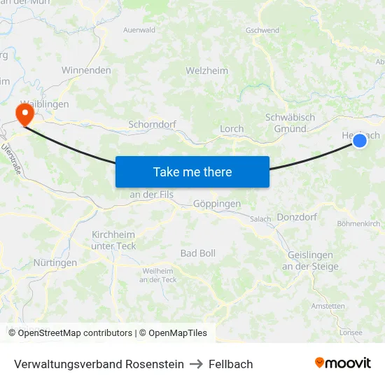 Verwaltungsverband Rosenstein to Fellbach map