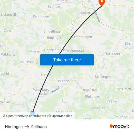 Hirrlingen to Fellbach map