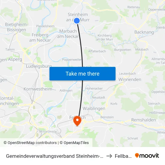 Gemeindeverwaltungsverband Steinheim-Murr to Fellbach map
