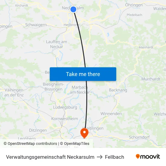 Verwaltungsgemeinschaft Neckarsulm to Fellbach map