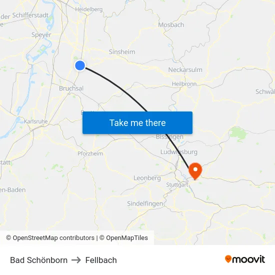 Bad Schönborn to Fellbach map