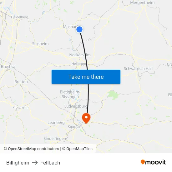 Billigheim to Fellbach map