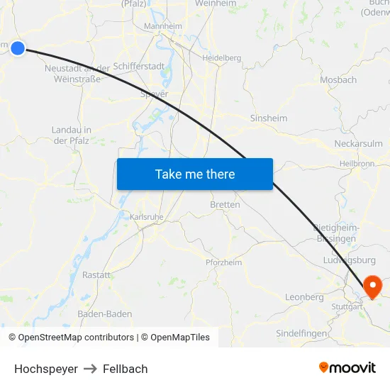 Hochspeyer to Fellbach map