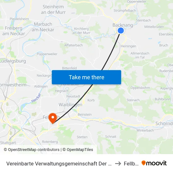 Vereinbarte Verwaltungsgemeinschaft Der Stadt Backnang to Fellbach map