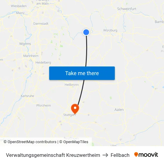 Verwaltungsgemeinschaft Kreuzwertheim to Fellbach map