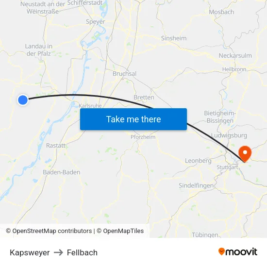 Kapsweyer to Fellbach map