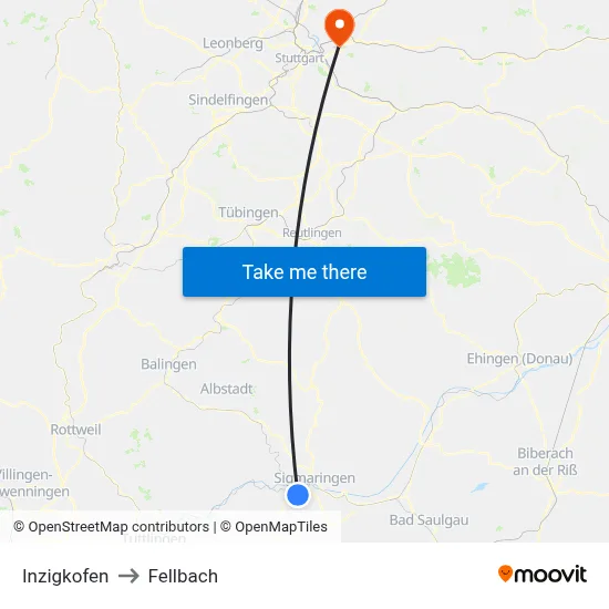 Inzigkofen to Fellbach map
