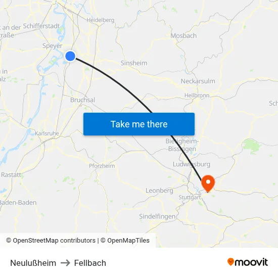 Neulußheim to Fellbach map
