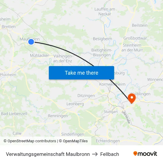 Verwaltungsgemeinschaft Maulbronn to Fellbach map