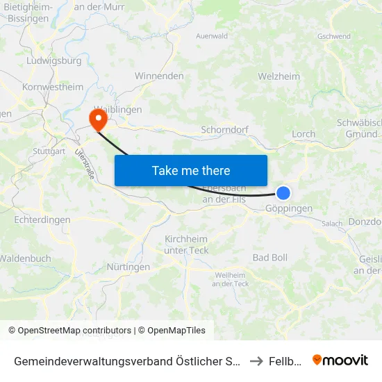 Gemeindeverwaltungsverband Östlicher Schurwald to Fellbach map