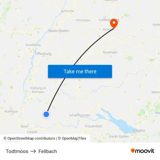 Todtmoos to Fellbach map