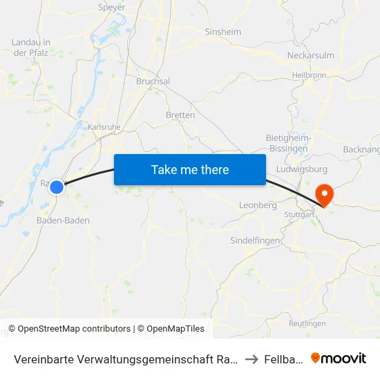Vereinbarte Verwaltungsgemeinschaft Rastatt to Fellbach map
