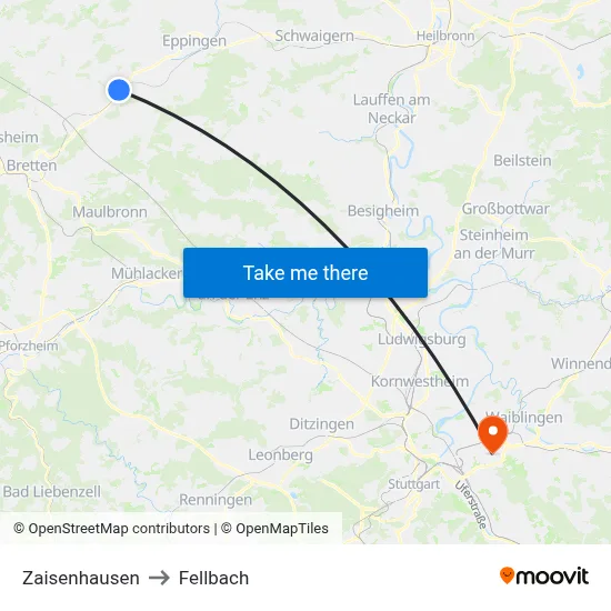 Zaisenhausen to Fellbach map