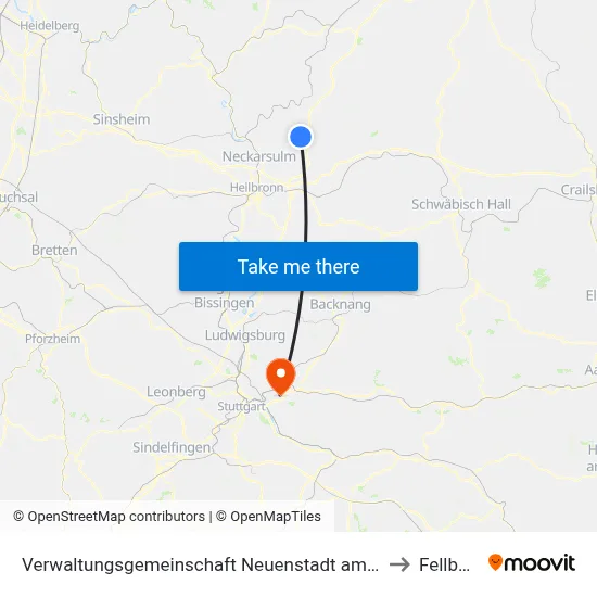 Verwaltungsgemeinschaft Neuenstadt am Kocher to Fellbach map