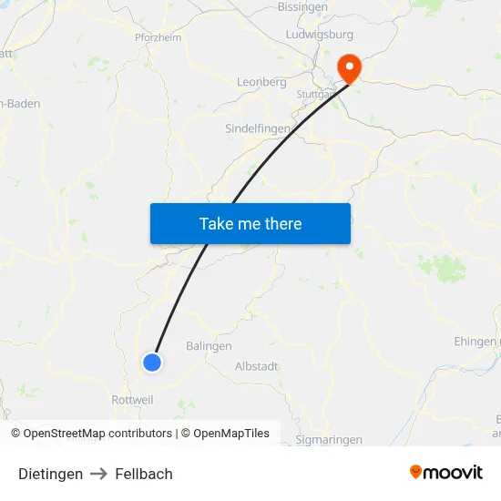 Dietingen to Fellbach map