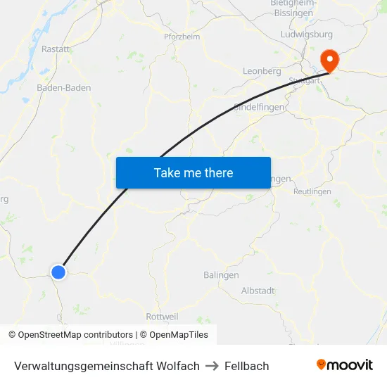 Verwaltungsgemeinschaft Wolfach to Fellbach map