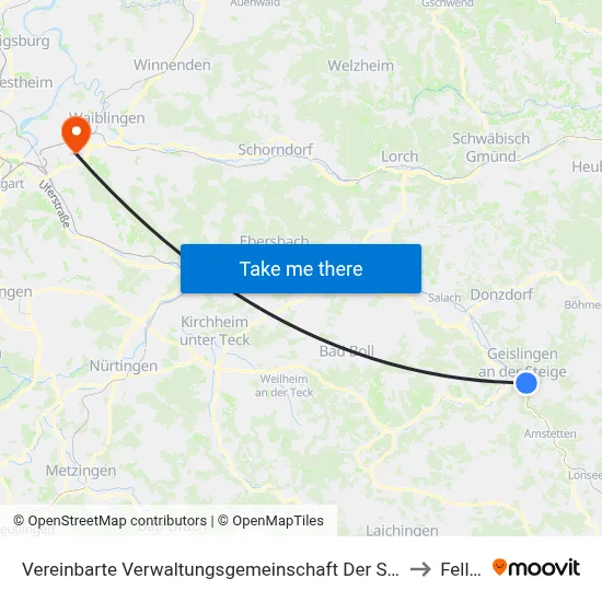 Vereinbarte Verwaltungsgemeinschaft Der Stadt Geislingen An Der Steige to Fellbach map