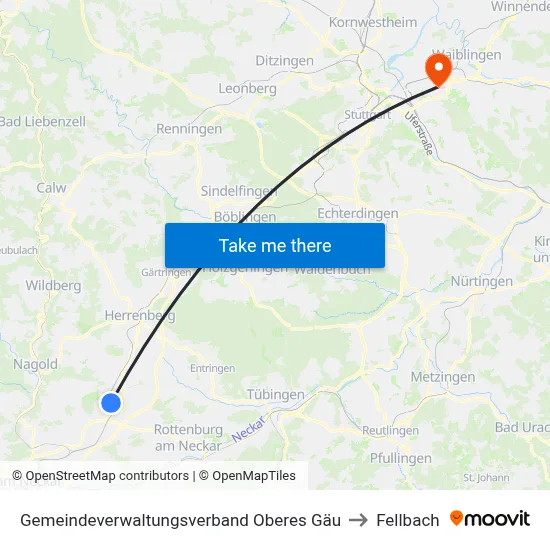 Gemeindeverwaltungsverband Oberes Gäu to Fellbach map