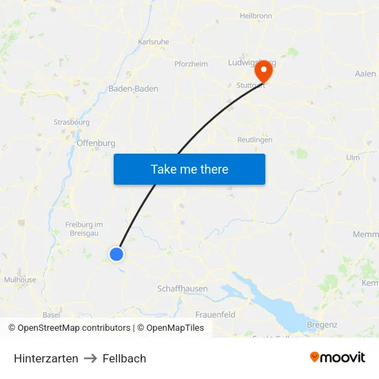 Hinterzarten to Fellbach map