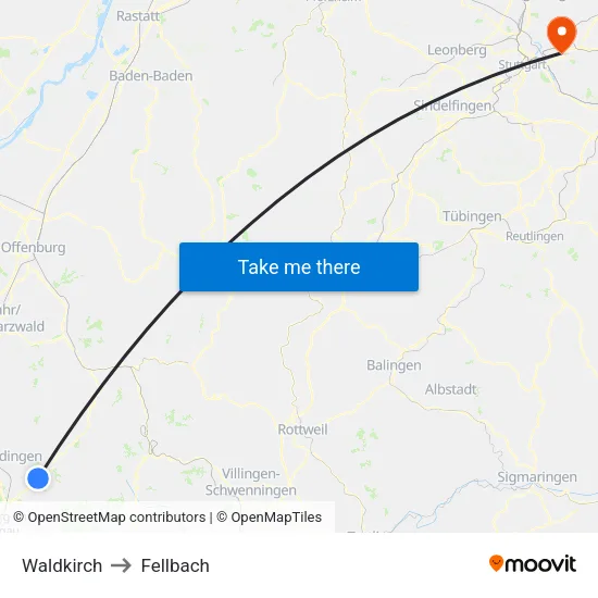 Waldkirch to Fellbach map