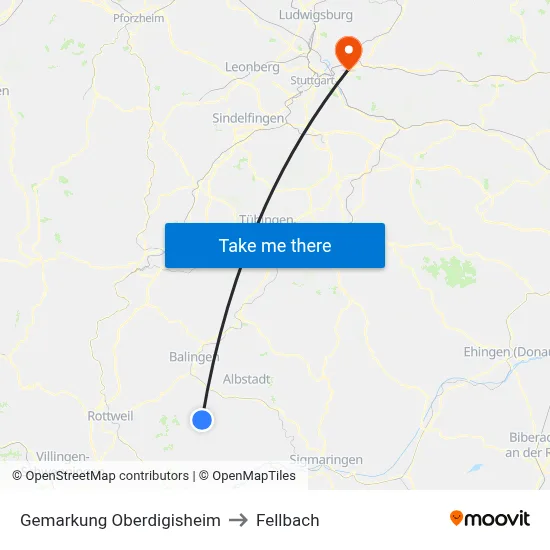 Gemarkung Oberdigisheim to Fellbach map