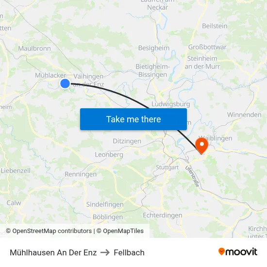 Mühlhausen An Der Enz to Fellbach map