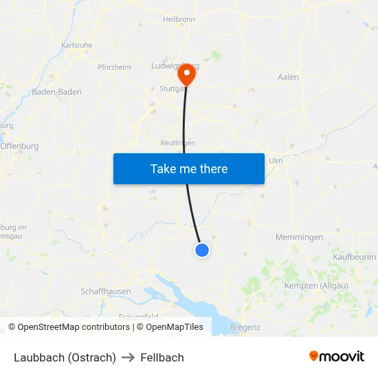 Laubbach (Ostrach) to Fellbach map