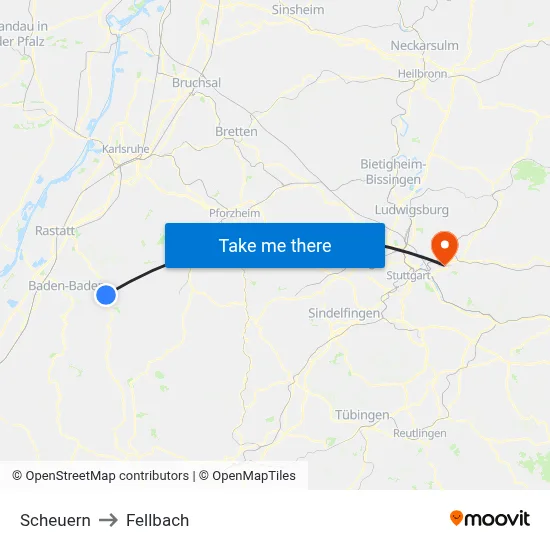 Scheuern to Fellbach map