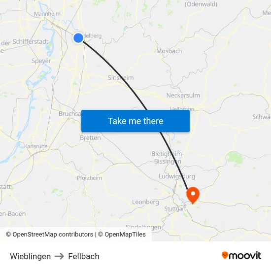 Wieblingen to Fellbach map