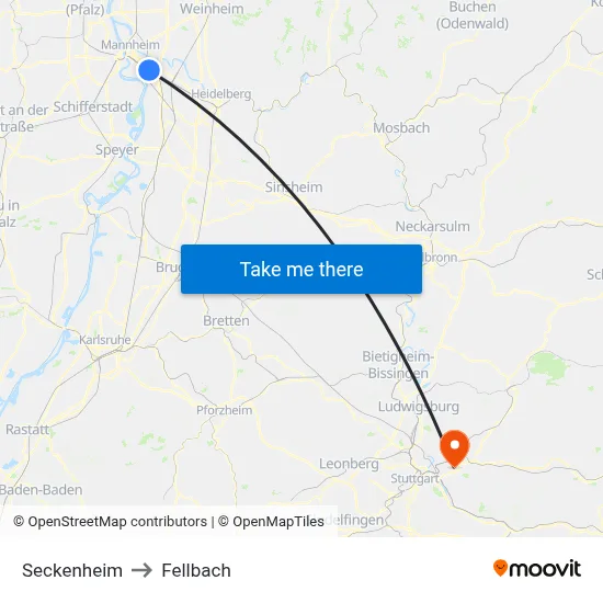 Seckenheim to Fellbach map