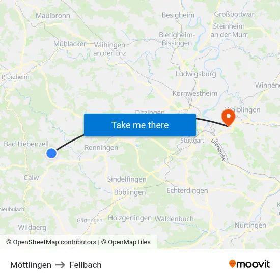 Möttlingen to Fellbach map
