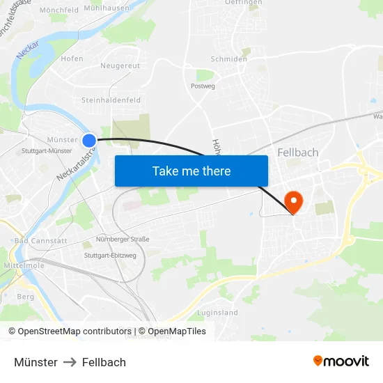 Münster to Fellbach map