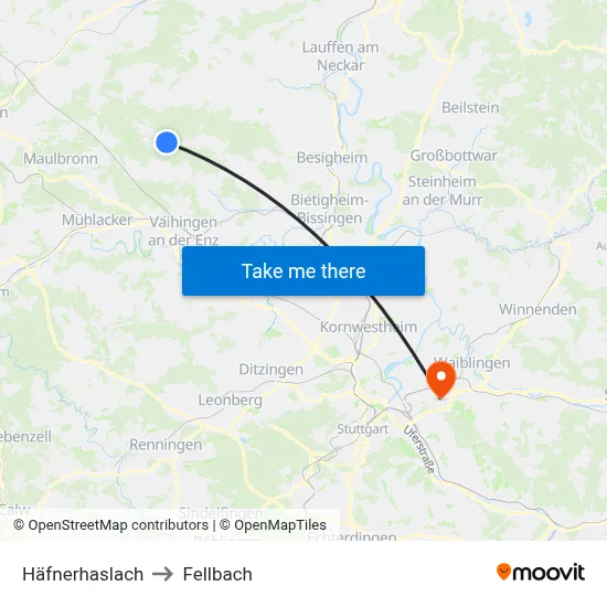 Häfnerhaslach to Fellbach map
