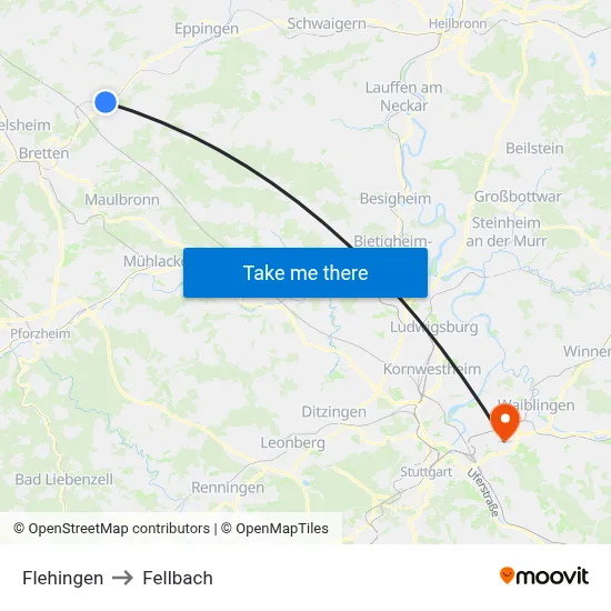 Flehingen to Fellbach map