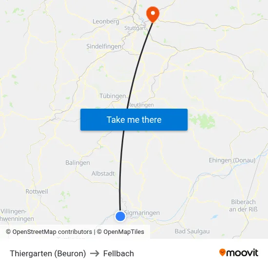 Thiergarten (Beuron) to Fellbach map