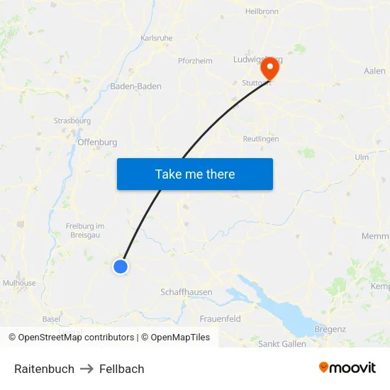 Raitenbuch to Fellbach map