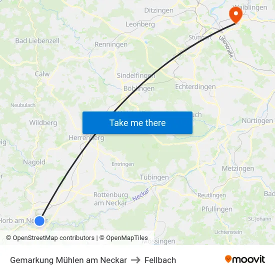Gemarkung Mühlen am Neckar to Fellbach map