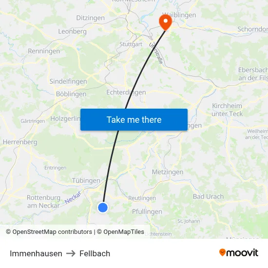Immenhausen to Fellbach map