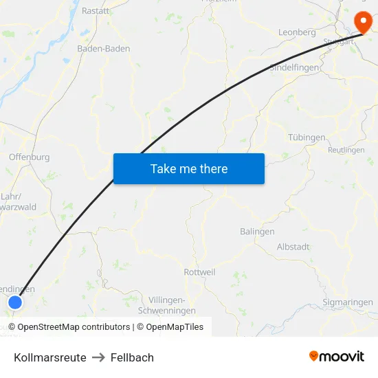Kollmarsreute to Fellbach map