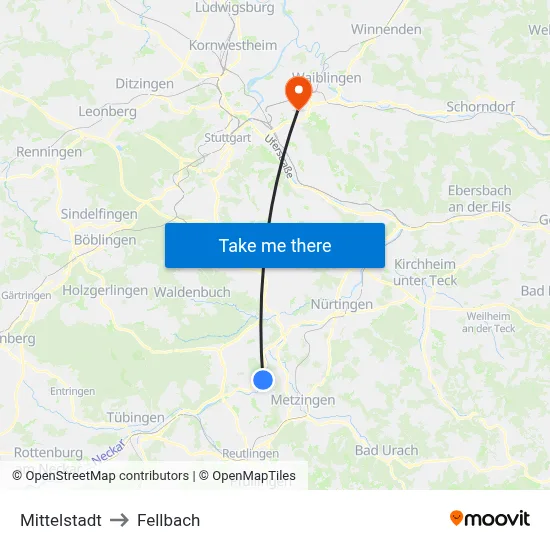 Mittelstadt to Fellbach map