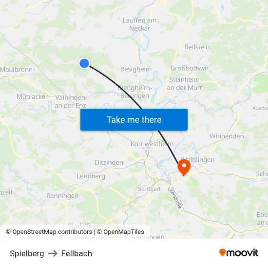 Spielberg to Fellbach map