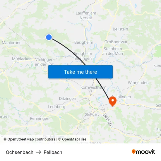 Ochsenbach to Fellbach map