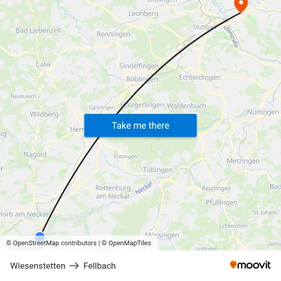 Wiesenstetten to Fellbach map