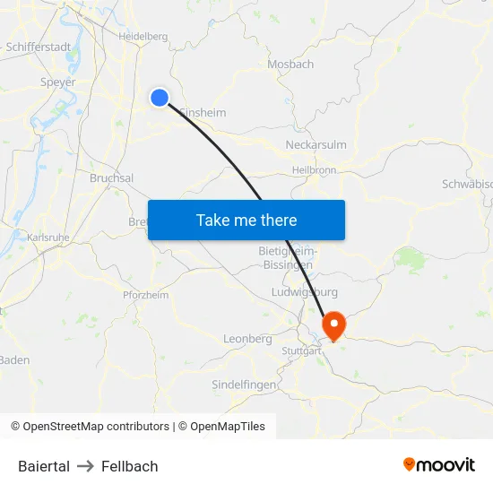 Baiertal to Fellbach map