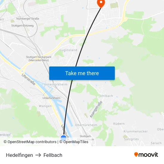 Hedelfingen to Fellbach map