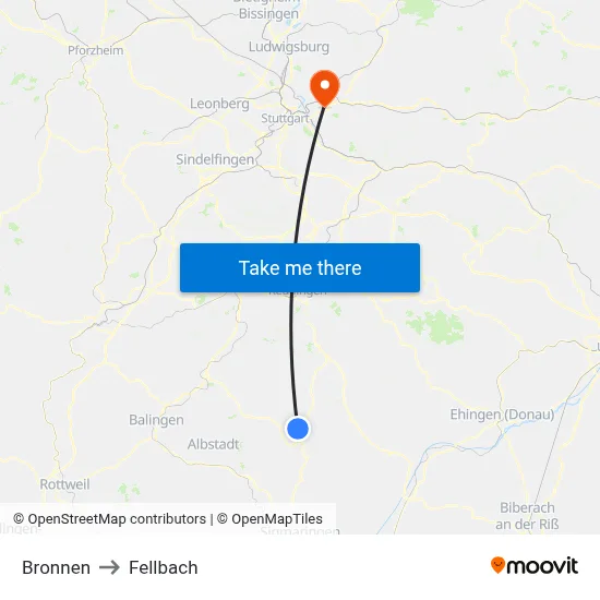 Bronnen to Fellbach map