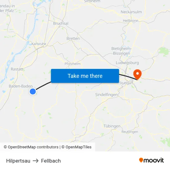 Hilpertsau to Fellbach map