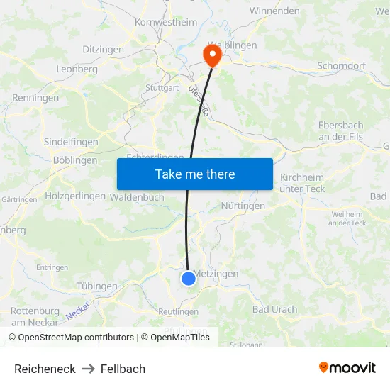 Reicheneck to Fellbach map