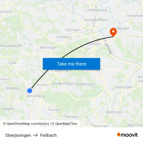 Oberjesingen to Fellbach map