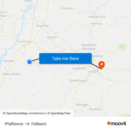 Pfaffenrot to Fellbach map